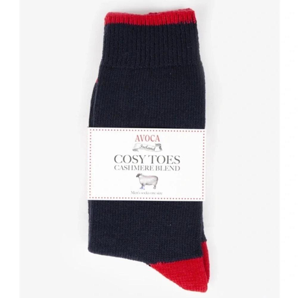 AVOCA Ireland Cosy Toes Men's Socks Cashmere Blend - Navy/Red